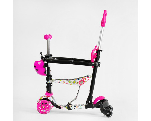 Дитячий самокат 5в1 Best Scooter LS-96302. З дод. колесами, захисним бампером, PU колеса з підсвічуванням. Рожевий