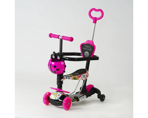 Дитячий самокат 5в1 Best Scooter LS-96302. З дод. колесами, захисним бампером, PU колеса з підсвічуванням. Рожевий