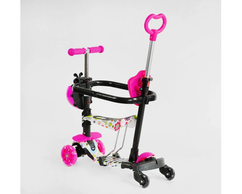 Дитячий самокат 5в1 Best Scooter LS-96302. З дод. колесами, захисним бампером, PU колеса з підсвічуванням. Рожевий
