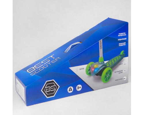 Дитячий самокат Best Scooter LK-70111. Підсвічування деки, коліс та дисків, PU колеса, знімне кермо. Зелений