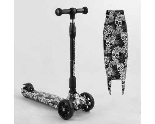Дитячий самокат Best Scooter 65-878 MAXI. Складане кермо, 3 колеса PU з підсвічуванням. Чорний
