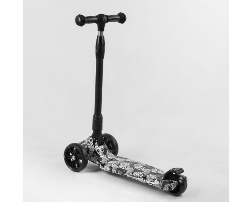 Дитячий самокат Best Scooter 65-878 MAXI. Складане кермо, 3 колеса PU з підсвічуванням. Чорний