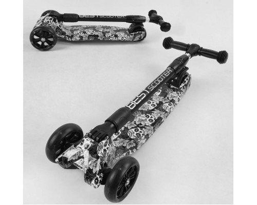 Дитячий самокат Best Scooter 65-878 MAXI. Складане кермо, 3 колеса PU з підсвічуванням. Чорний
