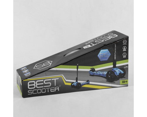 Дитячий самокат Best Scooter 65-878 MAXI. Складане кермо, 3 колеса PU з підсвічуванням. Чорний