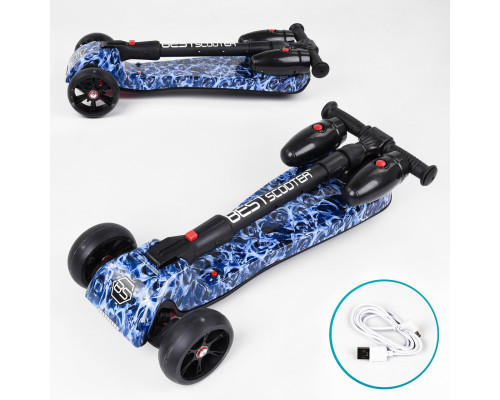 Дитячий самокат Best Scooter MAXI 46189. З парогенератором, музика, дим, світло, складане кермо. Синій
